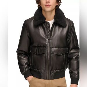 $250 Tommy Hilfiger Men's Faux-Fur-Trim Faux-Leather Bomber Jacket